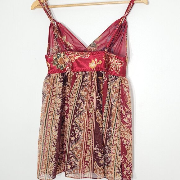 Cinema Etoile Gypsy Red Sheer Floral Bohemian Adjustable Spaghetti Straps - Picture 2 of 10